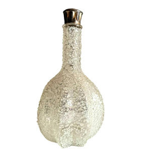 Vtg Art Inlaid Glass Perfume Bottle EMPTY Octagon Shape Gold Metal Crown Top